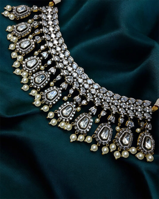 Nazrah نَظْرَة Premium Kundan Necklace or Choker Set in Gold - 22k Gold Plated