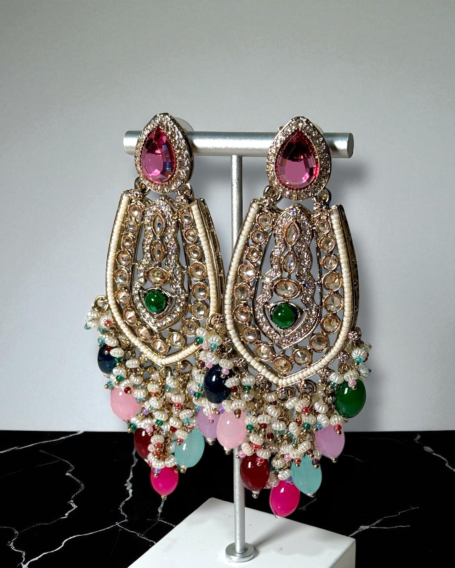 Mina مينا Polki Earrings in Multicolor