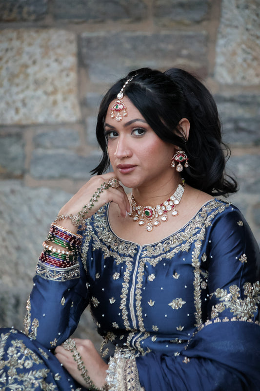 Anju अंजू Moissanite Choker Set in Green, Ruby, and Gold