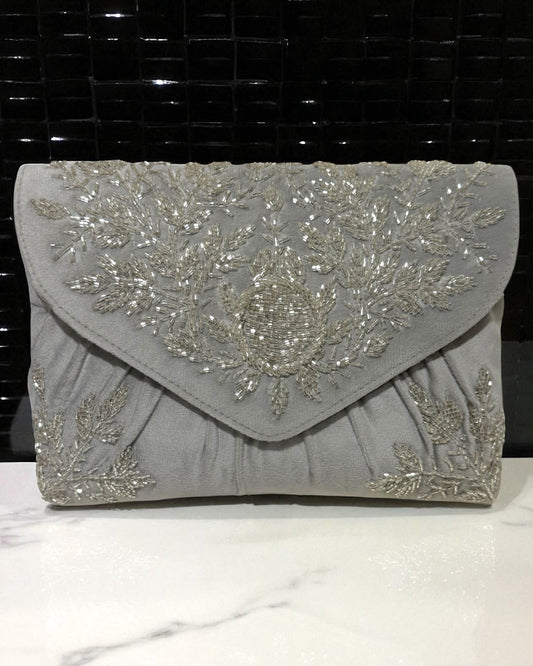 Jawhara جوهرة Beaded Velvet Bag in Grey