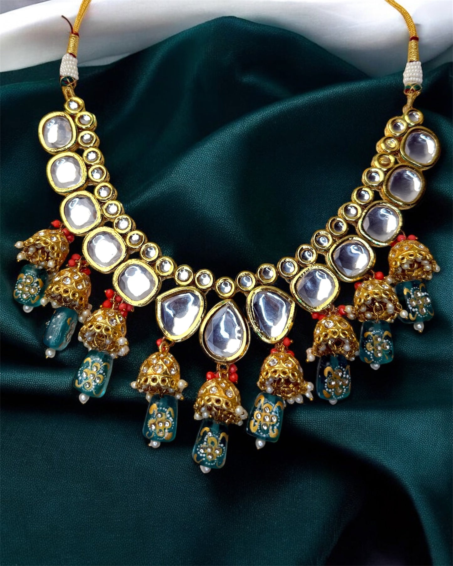 Shahbanoo شهبانو Kundan Set in Teal & Orange