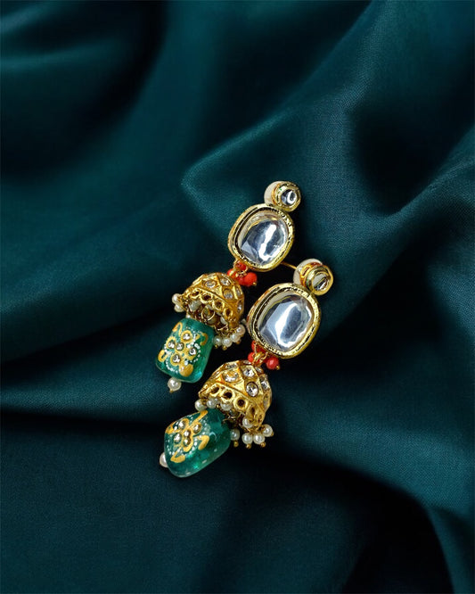 Shahbanoo شهبانو Kundan Set in Teal & Orange