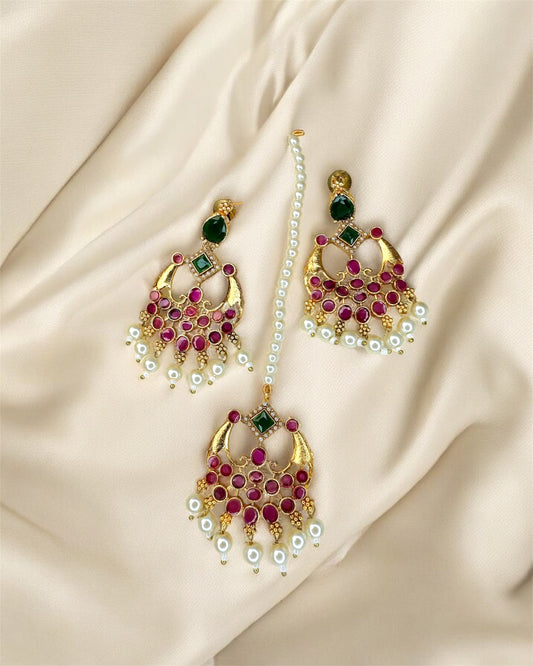 Roohi روحی South Indian Traditional Kemp Set in Ruby & Green - 22k Gold Plated