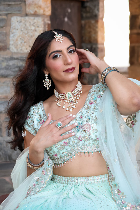 Advika अद्विका Moissanite Choker Set in Ruby and Mint