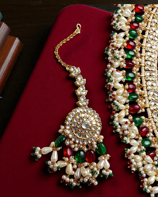Soniya सोनिया Kundan Choker Set in Red & Green