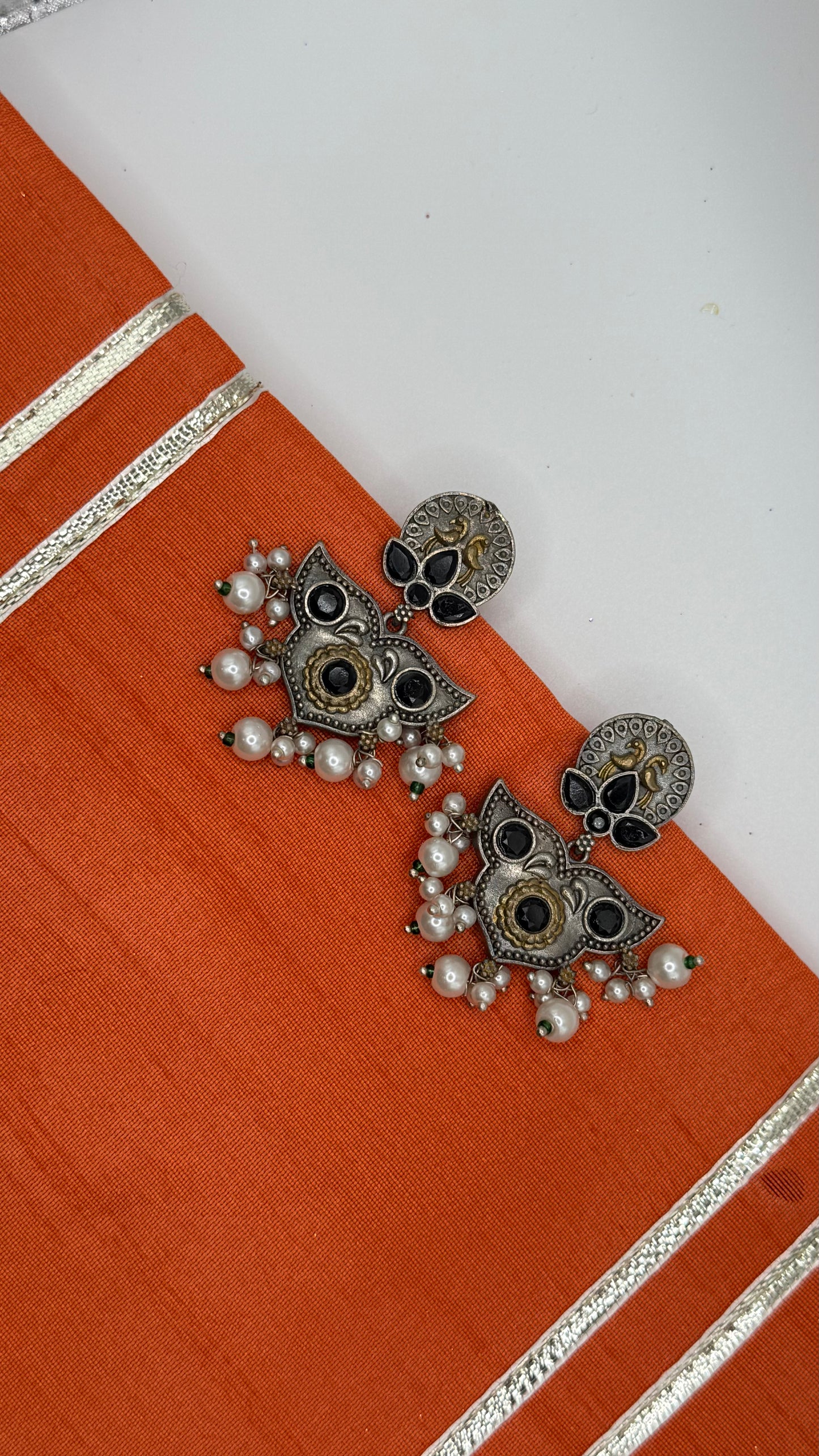Uma उमा Silver Plated Earrings in Black