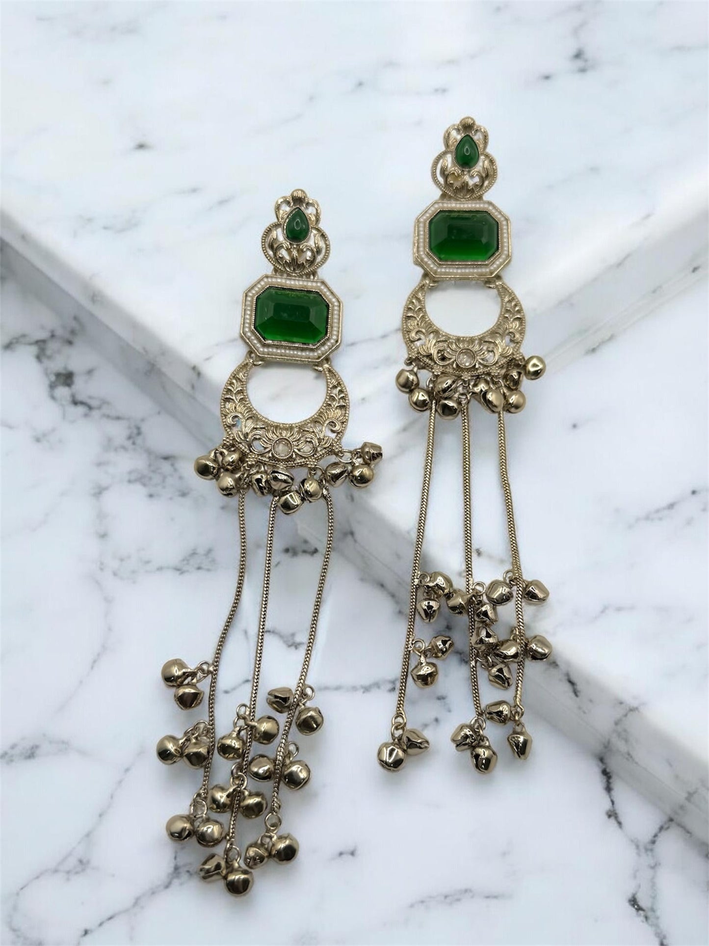 Anuradha अनुराधा Kashmiri Earrings in Green