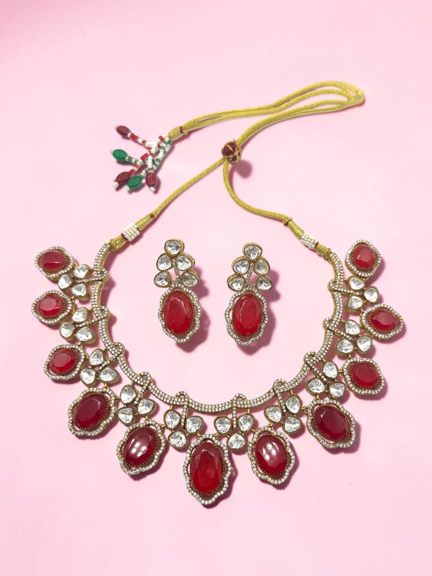 Inayah عناية Gold Plated Tyaani Kundan Set with Doublet Stone in Red