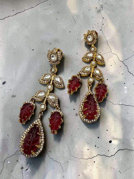 Anagha अनघा Gold Plated Victorian Earrings in Red