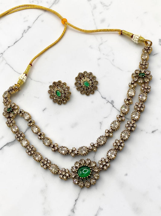 Amaya अमाया Gold Plated Layered Victorian Set in Green