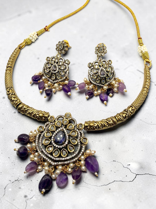 Alkaa अल्का Gold Plated Victorian Hasli Set in Purple