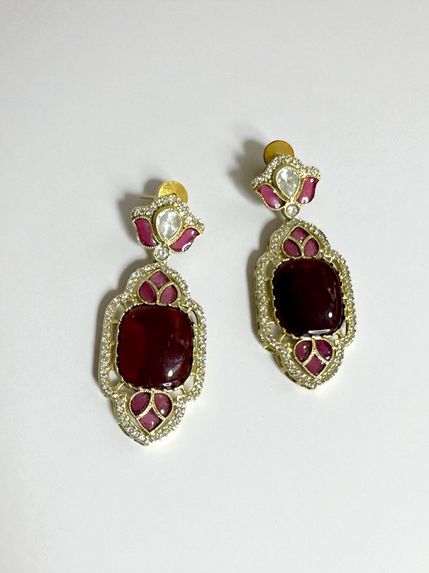 Zohra زهرة Gold Plated Kundan Earrings in Wine