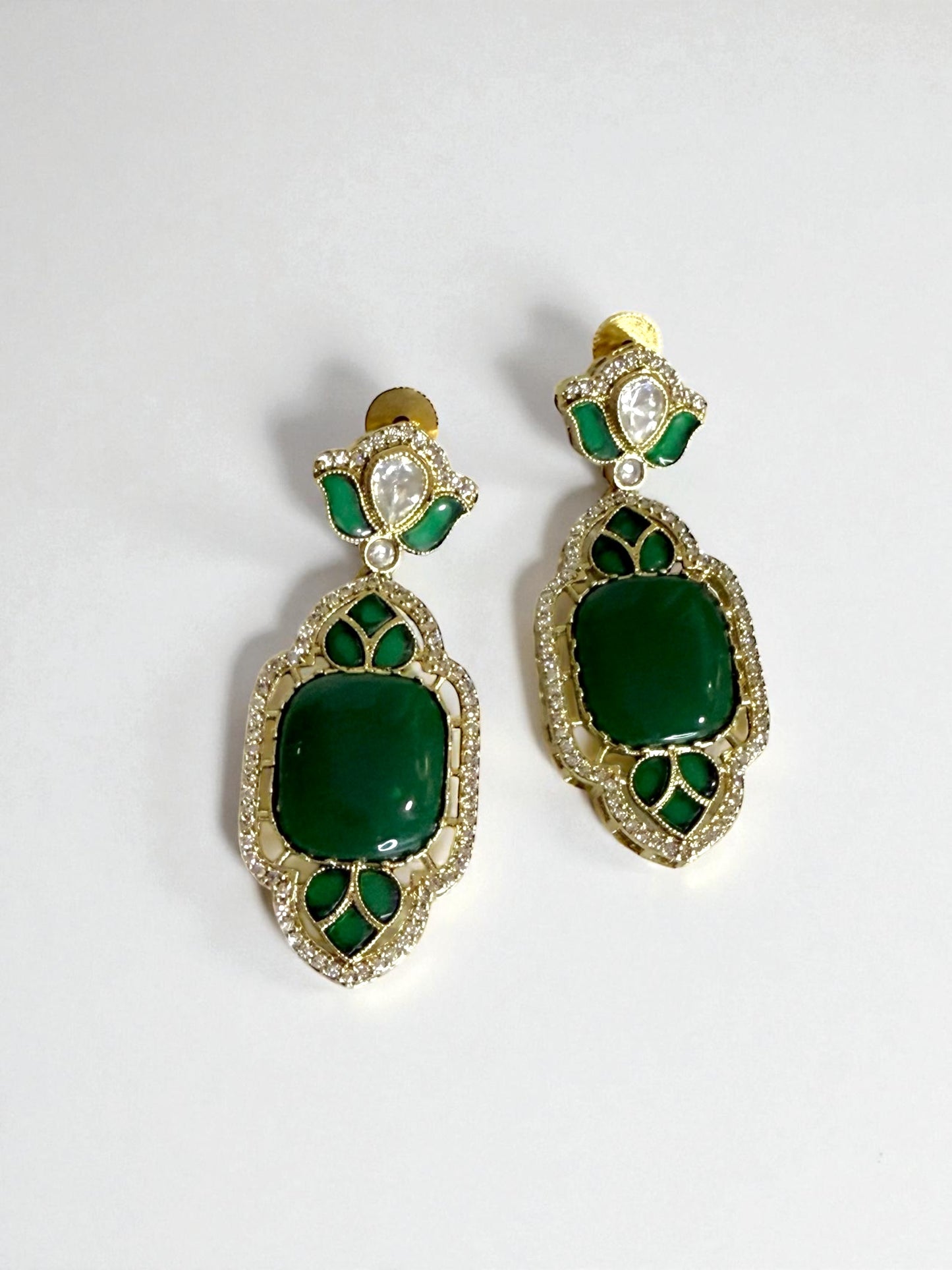 Zohra زهرة Gold Plated Kundan Earrings in Green
