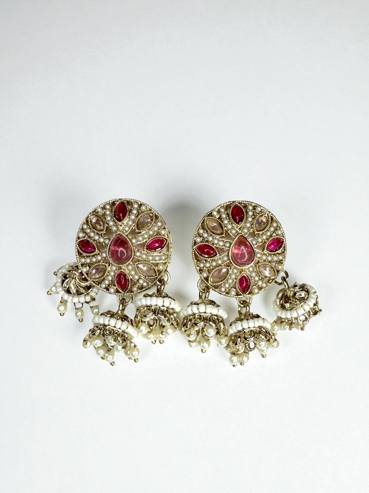 Yasira يسيرة Polki Studs with Hanging Jhumkay in Hot Pink