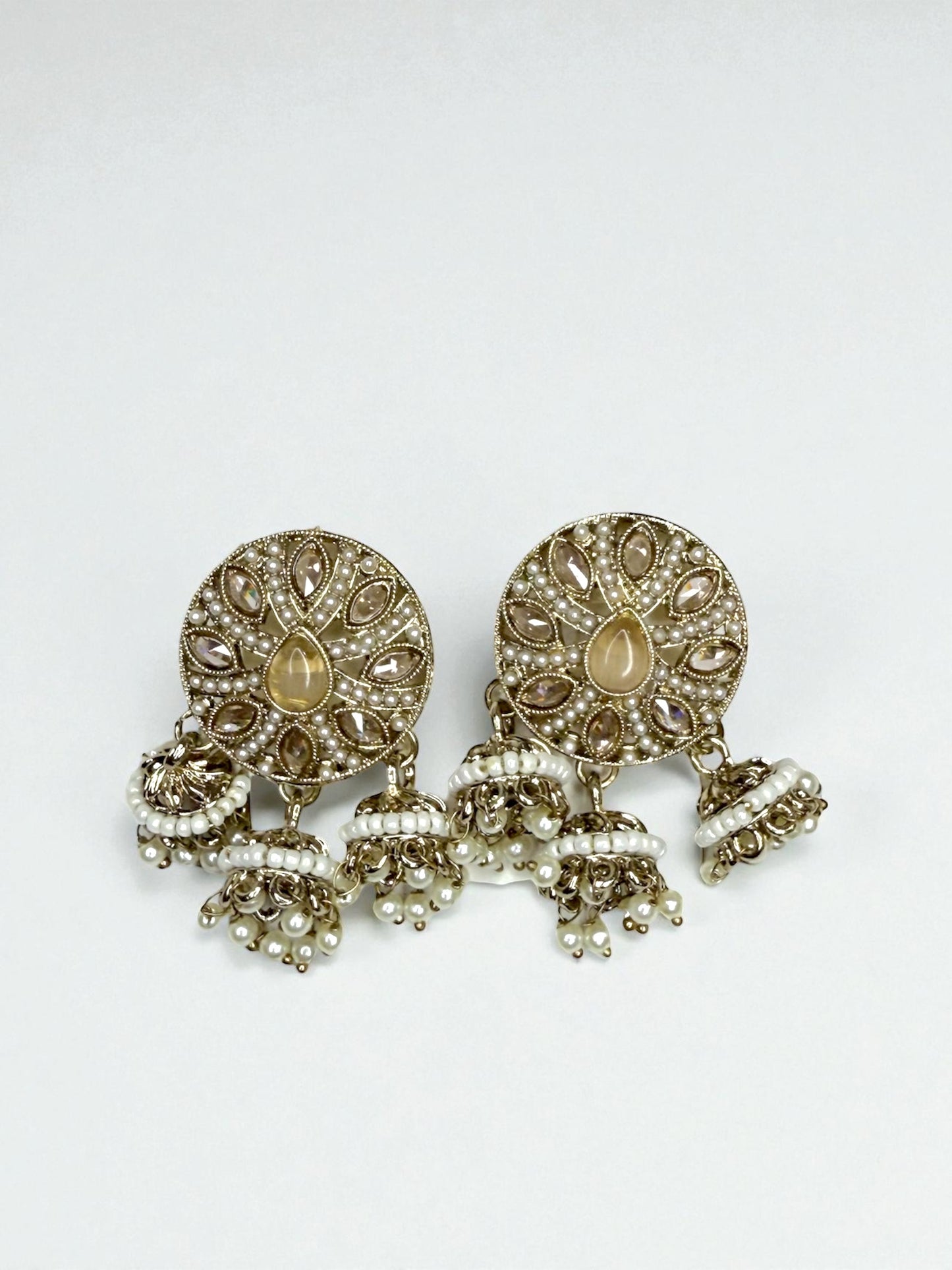 Yasira يسيرة Polki Studs with Hanging Jhumkay in Peach