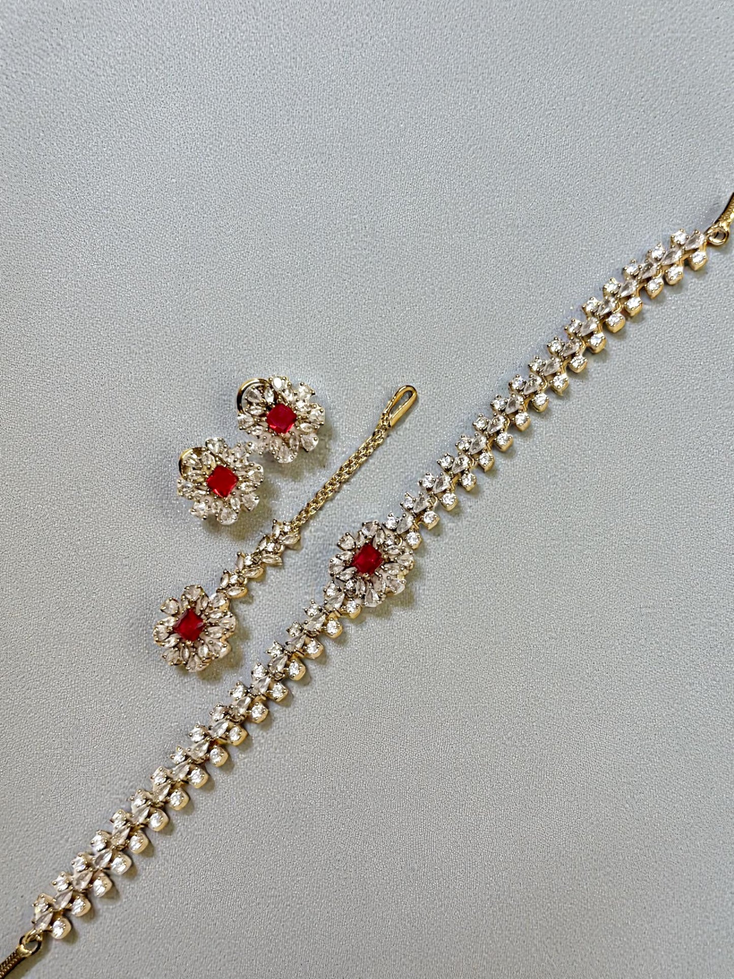 Zohra زهرة Dainty American Diamond Choker Set in Red