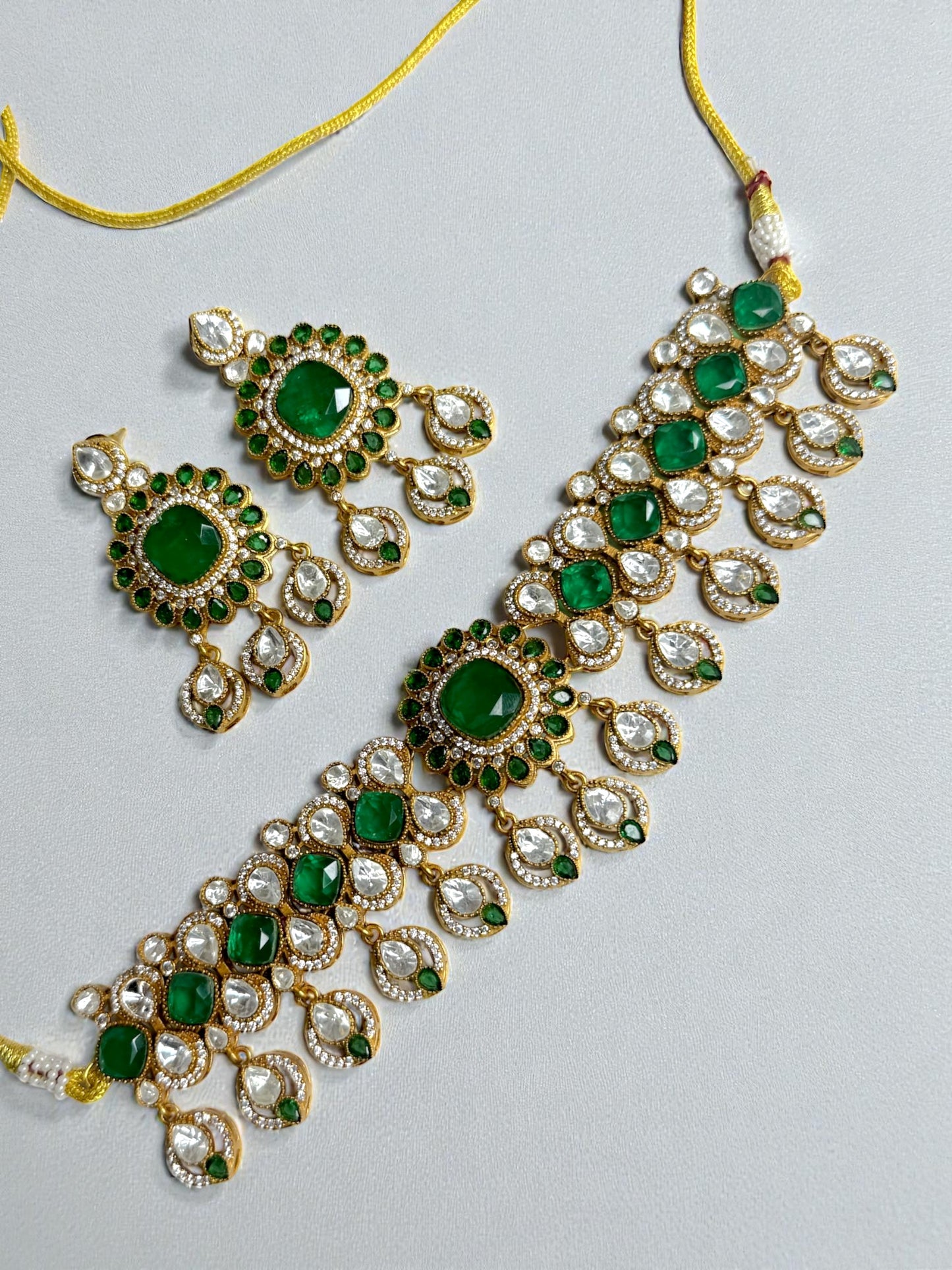 Fadia فادية Gold Plated Tyaani Kundan Choker Set with Doublet Stone in Green