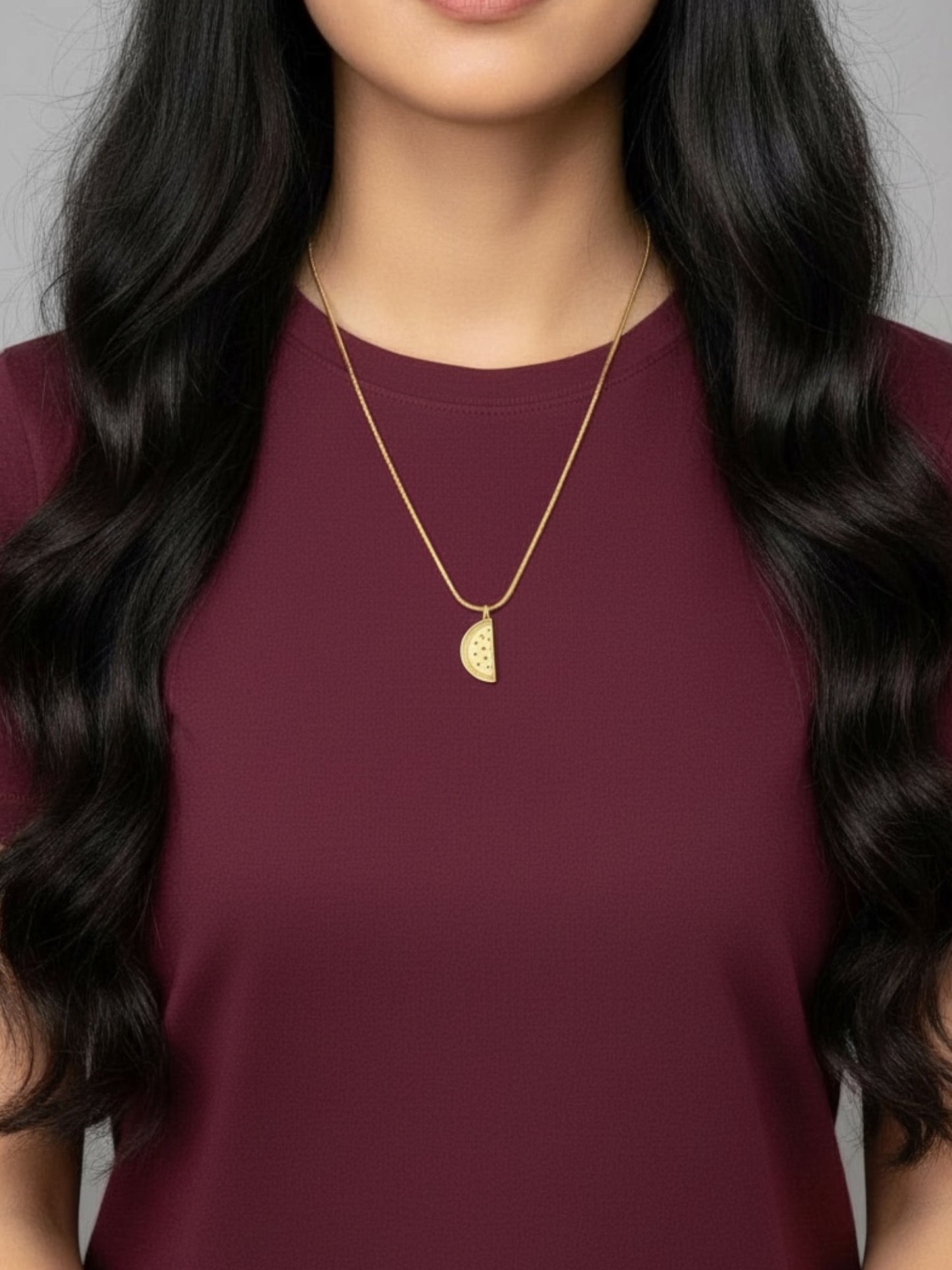 Bat-teekh بطيخ Gold Plated and Stainless Steel Watermelon Necklace in Gold - Palestine Collection