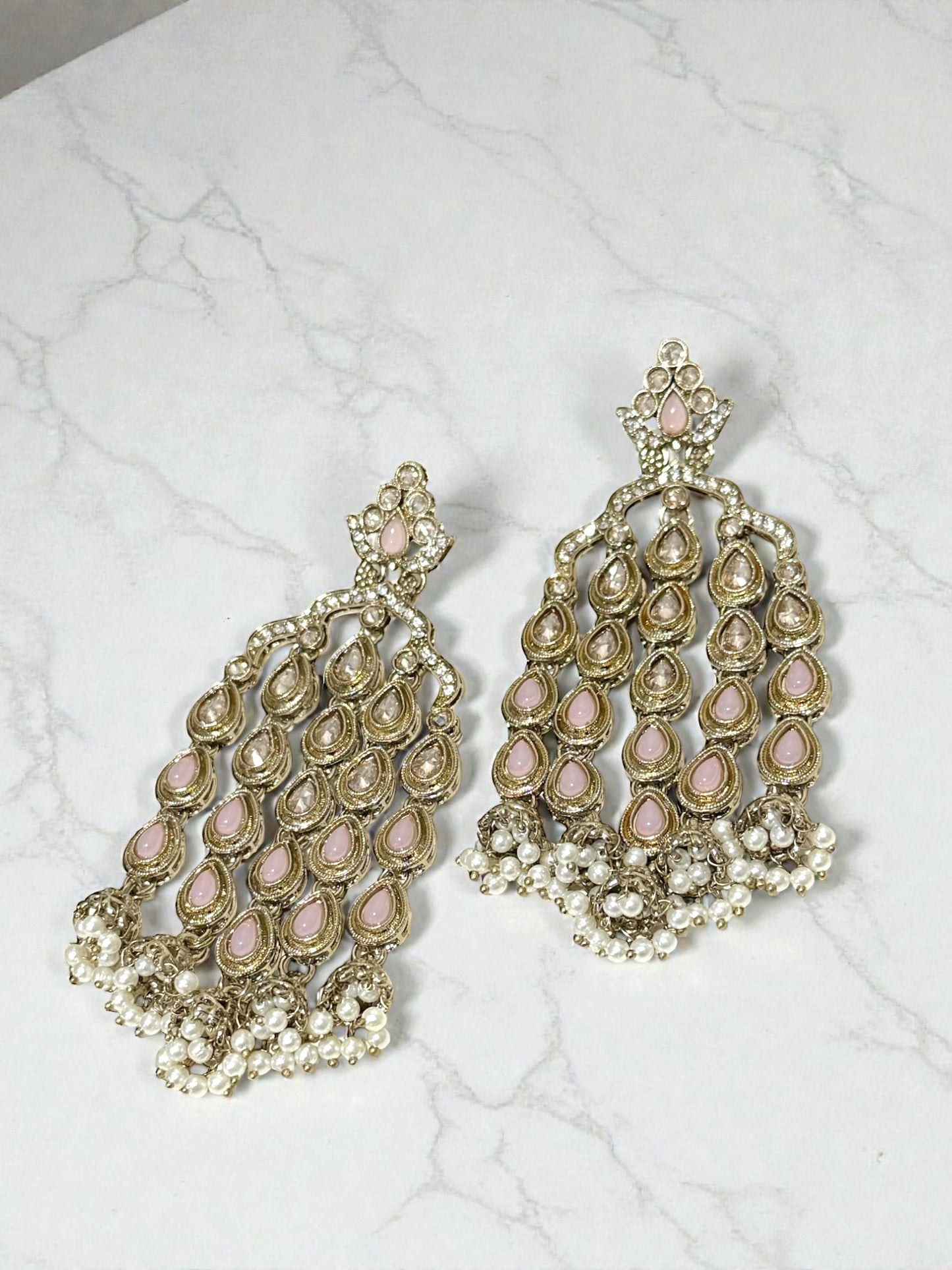 Komal कोमल Polki Earrings in Pink