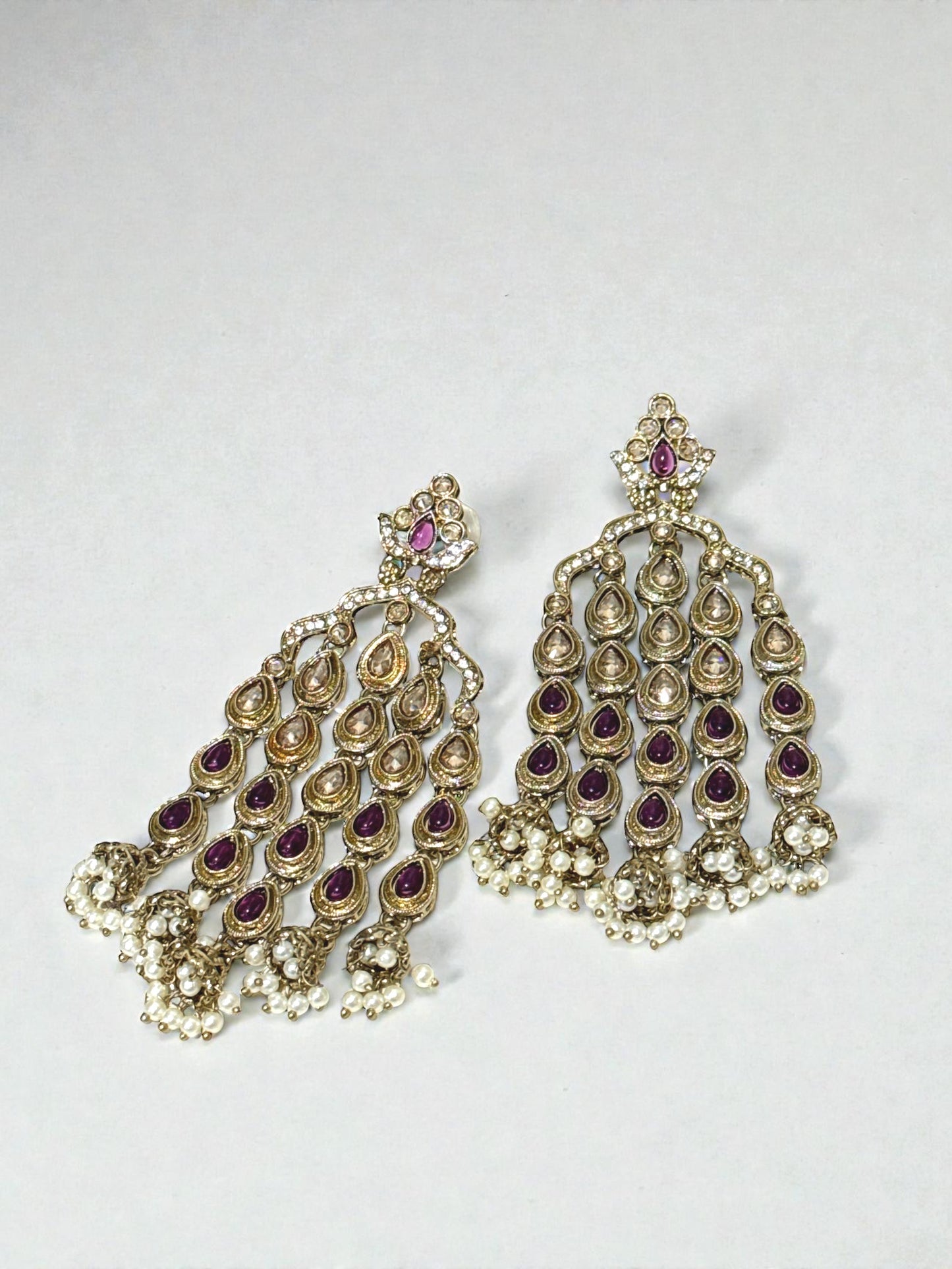 Komal कोमल Polki Earrings in Purple