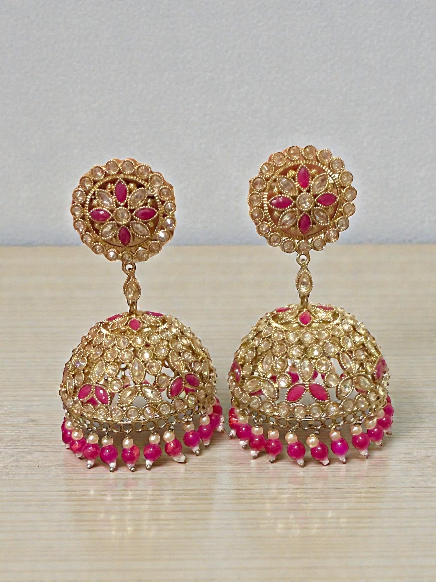 Mansi मानसी Oversized Polki Jhumkay in Hot Pink