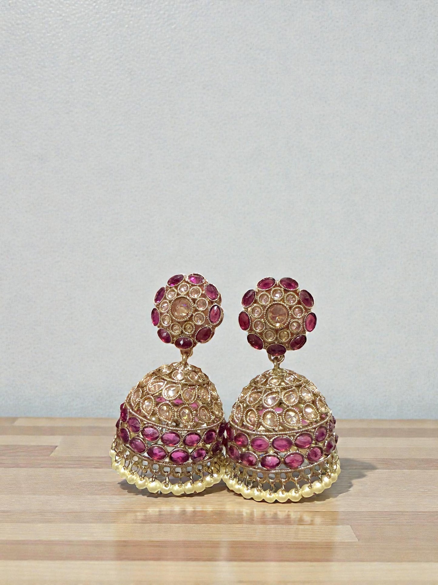 Mohini मोहिनी Polki Jhumkay in Purple