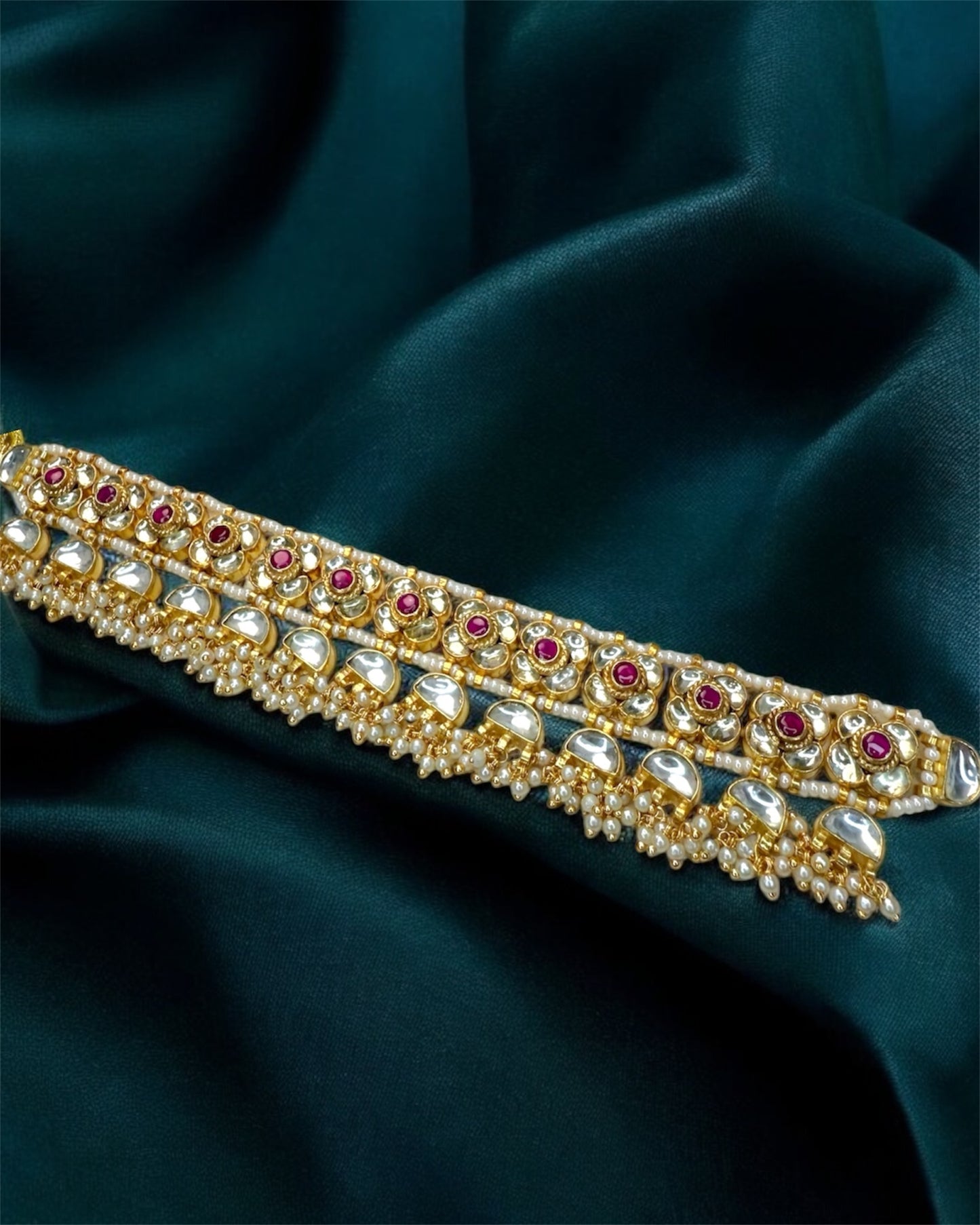 Ranya رانية Paachi Kundan Choker Set in Ruby - 22k Gold Plated