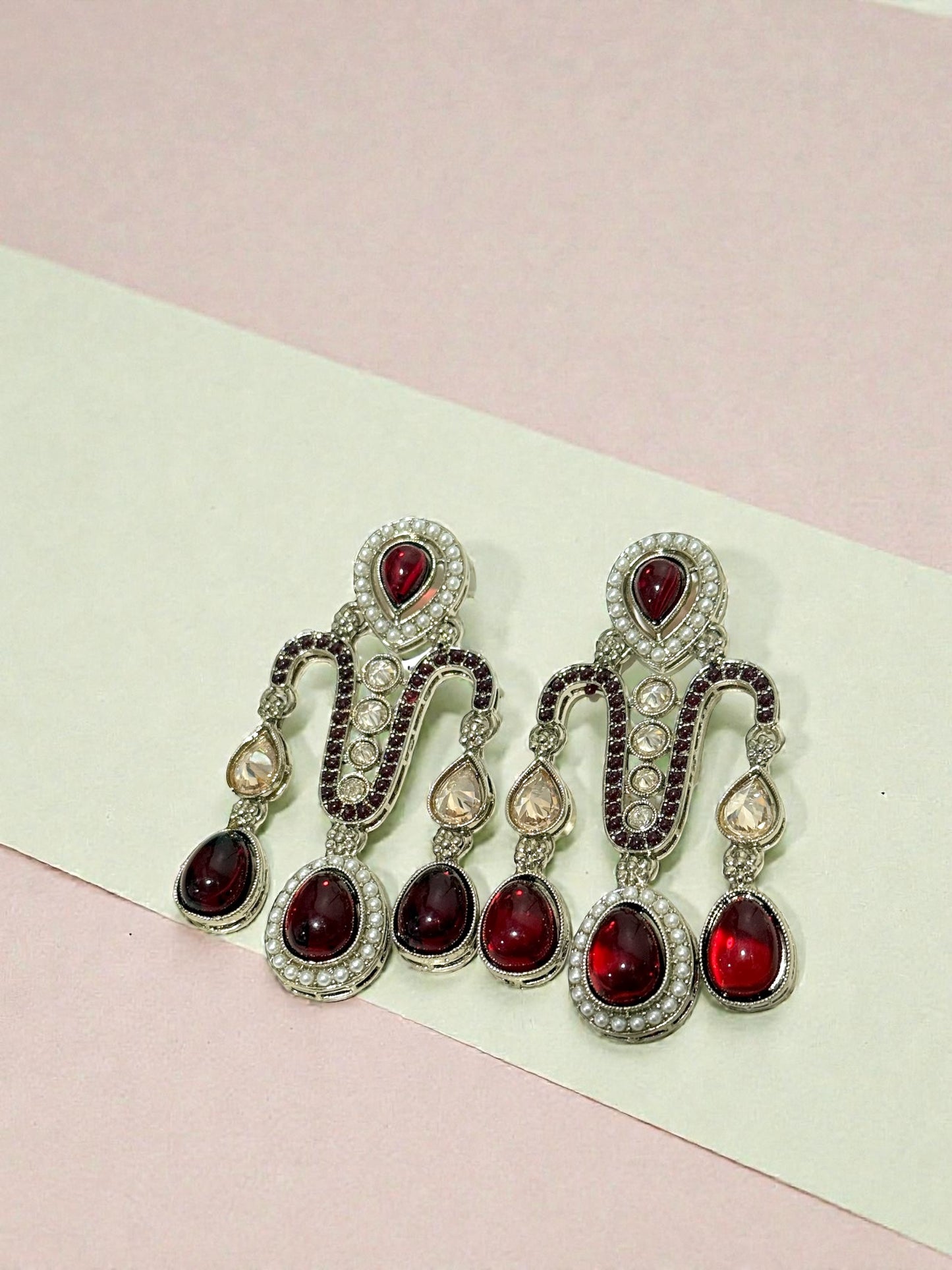 Geet गीत Polki Earrings in Maroon