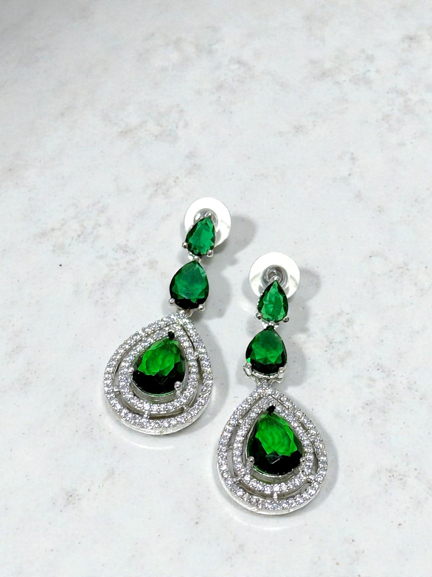 Seema सीमा American Diamond Earrings in Green