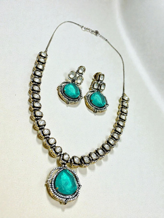 Himani हिमानी Gold Plated Kundan Doublet Stone Set in Teal
