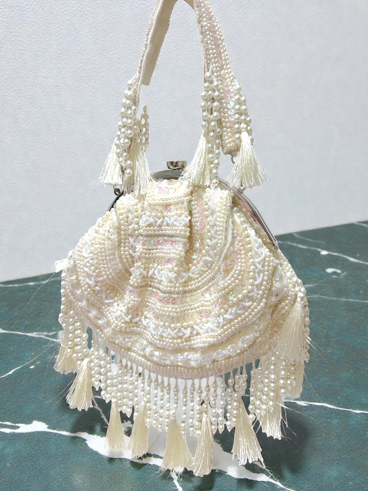 Sharada शारदा Shell Shaped Clutch in Cream