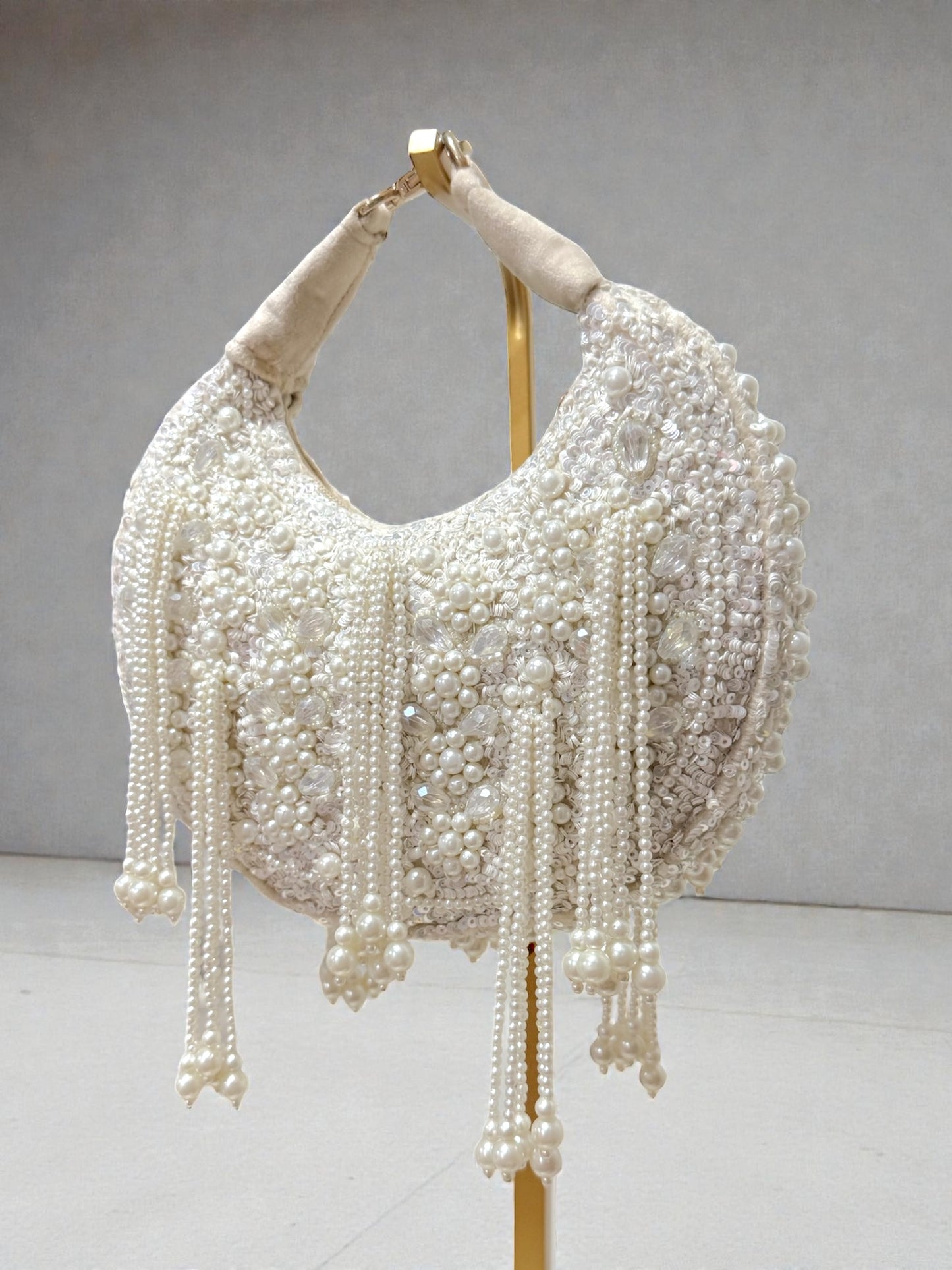 Jaya जया Moon Shaped Beaded Bag in White