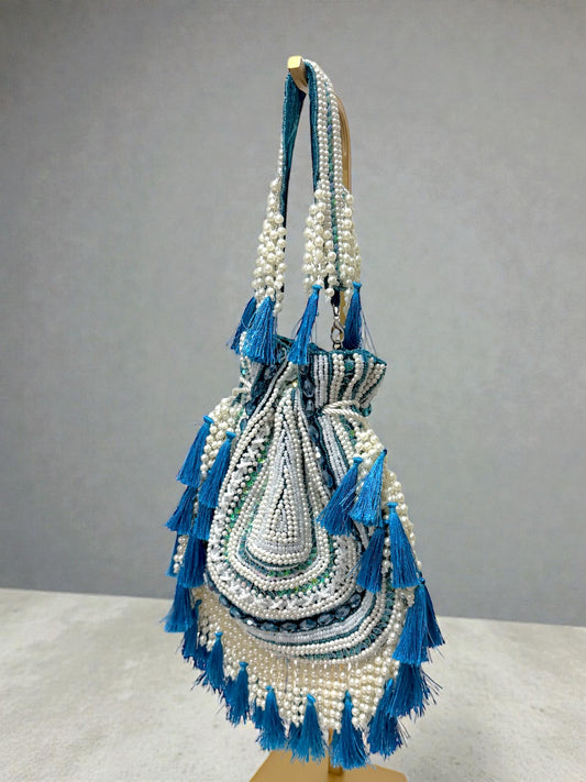 Dolly डॉली Beaded Potli Bag in Blue