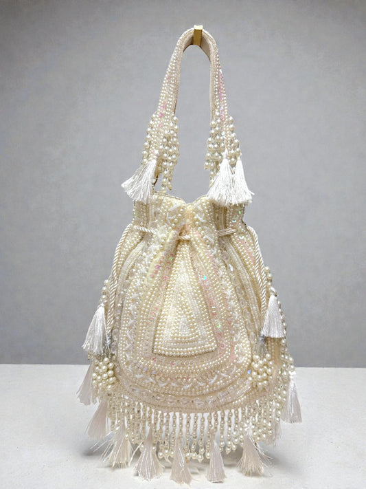 Dolly डॉली Beaded Potli Bag in Off White