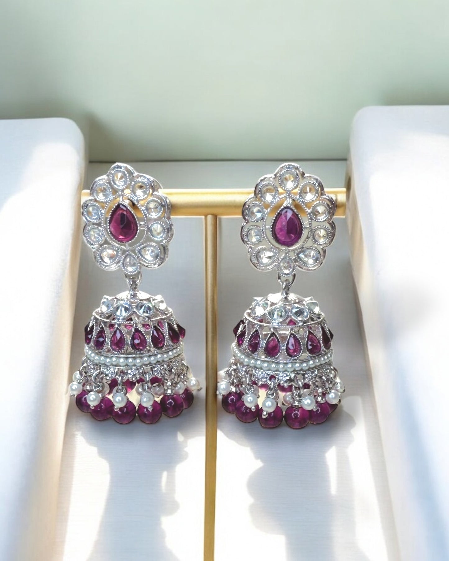 Reem ريم Silver Polki Jhumkay in Purple