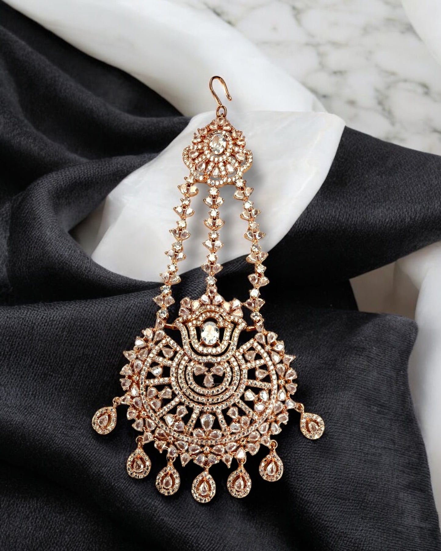 Ahlam أحلام American Diamond Jhoomer Headpiece in Rose Gold