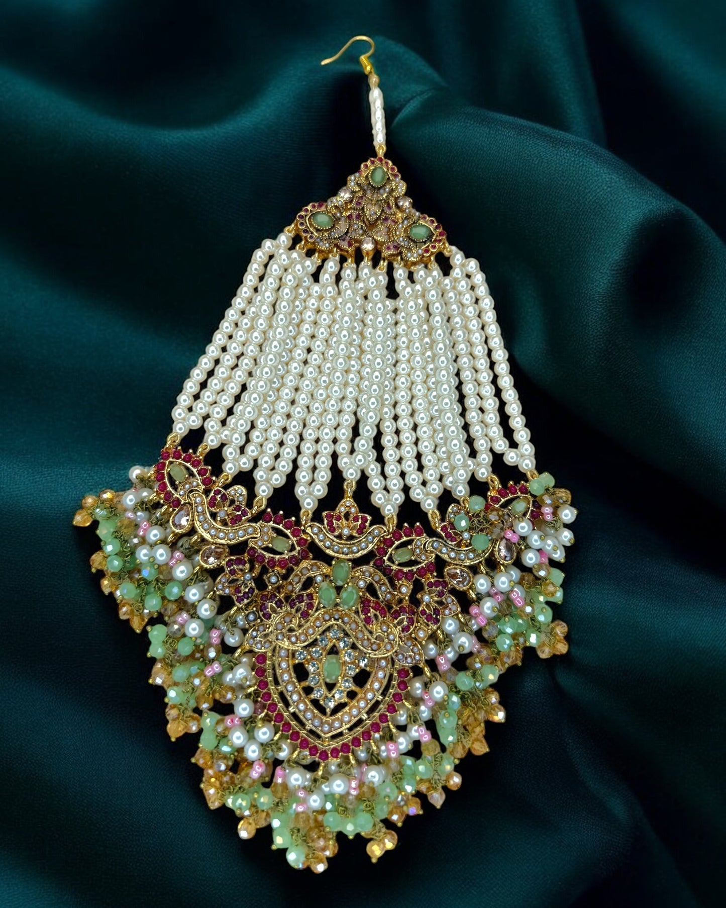 Nouran نوران Naurathan Bridal Pastel Jhoomer in Mint & Pink