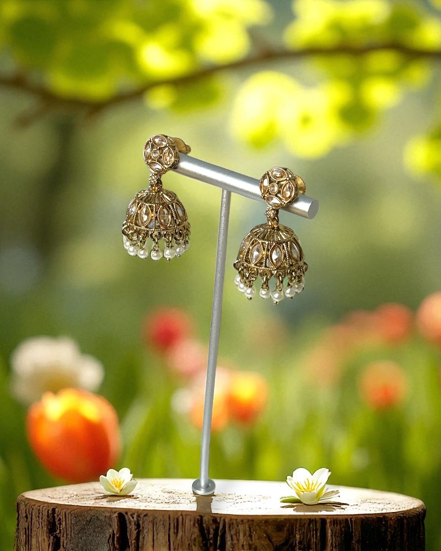 Simran सिमरन Mini Polki Jhumkay in Gold