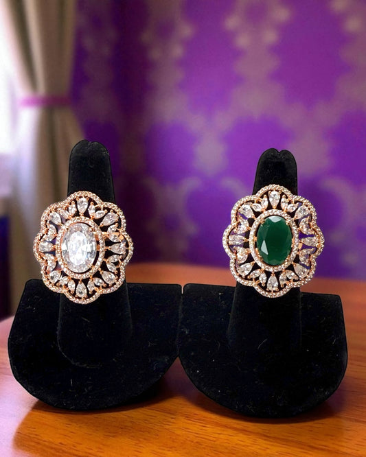 Aarohi आरोही American Diamond Rings in Rose Gold