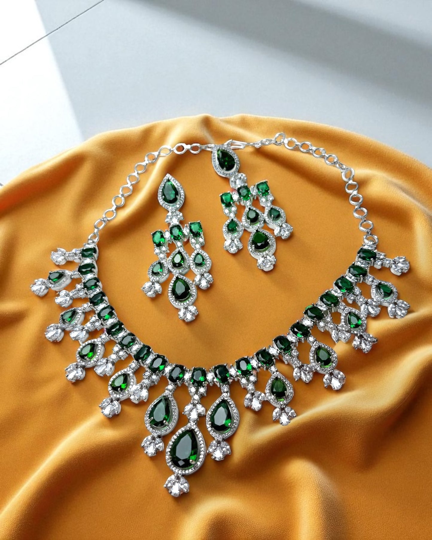 Meher मेहर American Diamond Set in Green