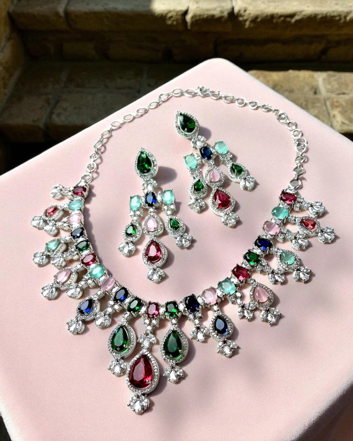 Meher मेहर American Diamond Set in Multicolor