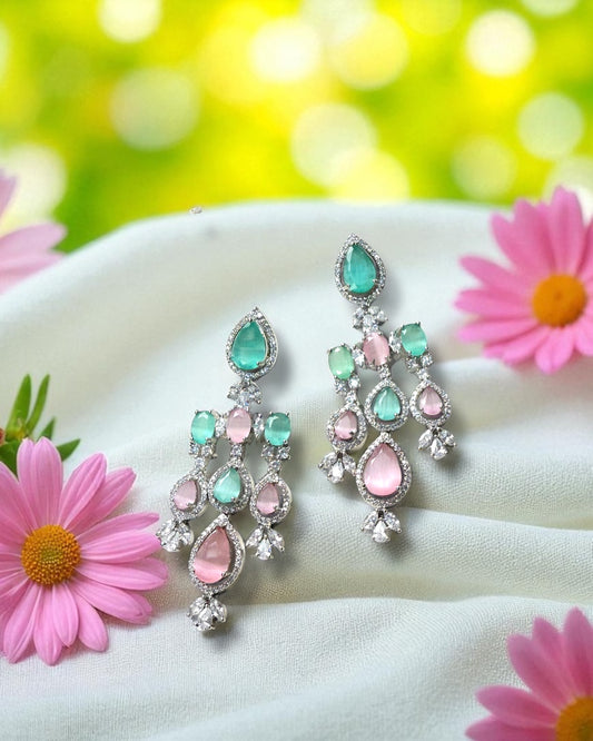 Meher मेहर American Diamond Set in Pastel Pink & Mint