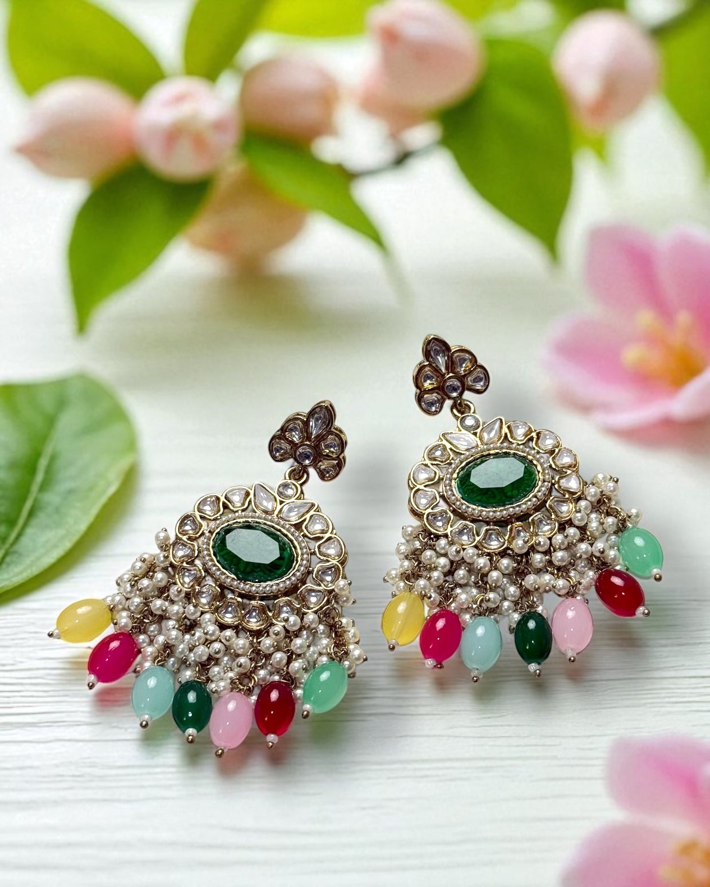 Tishya तिष्या Kundan Earrings in Multicolor