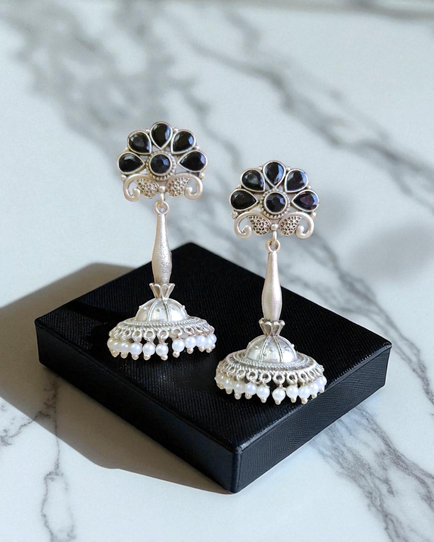 Rhea रिया Silver Plated Jhumka in Black
