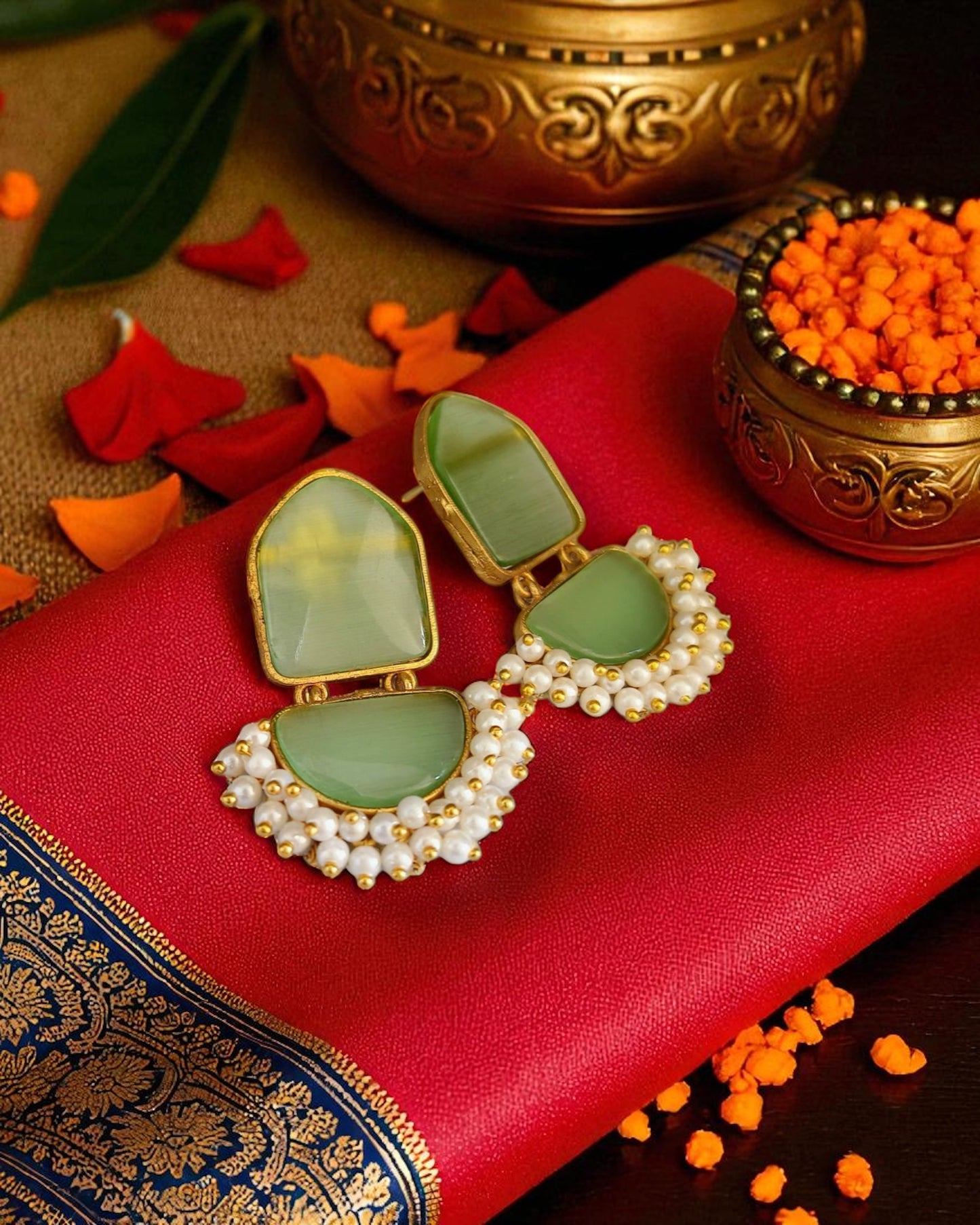 Meenal मीनल Gemstone Earrings in Mint