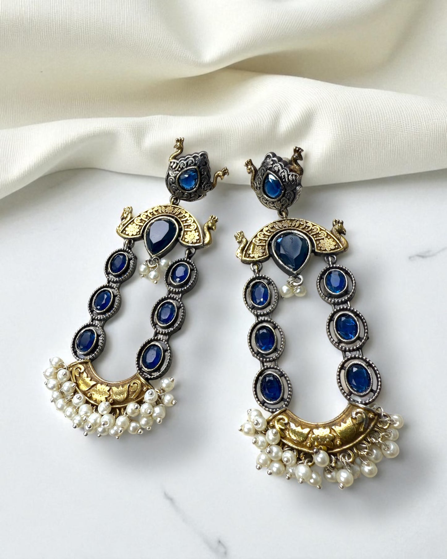 Ridhima रिधिमा Dual Tone Oxidized Earrings in Blue