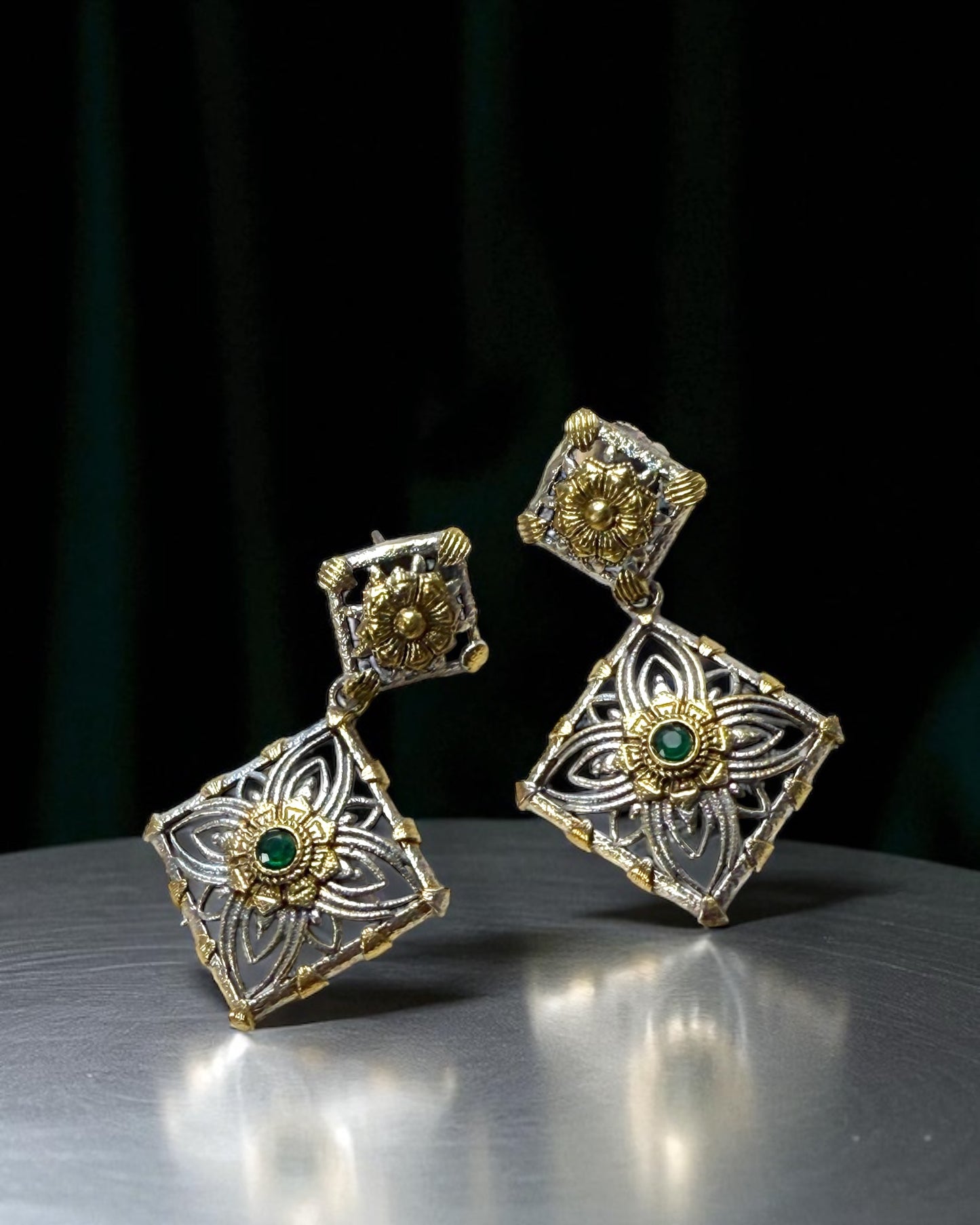 Aavya आव्या Dual Tone Oxidized Earrings in Green