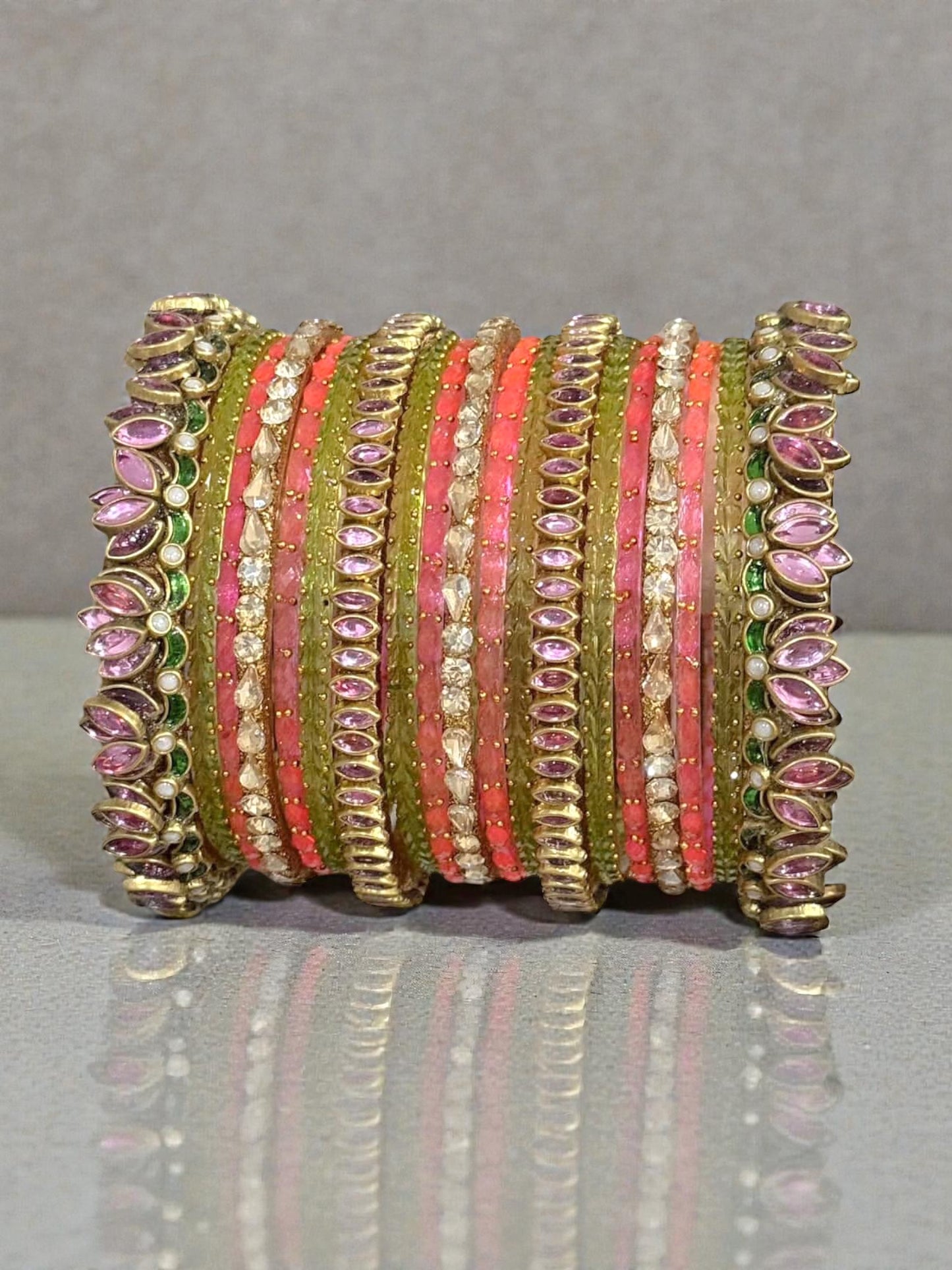Saloni सलोनी Handmade Bridal Glass Bangles in Melon Pink & Mint in 2.10