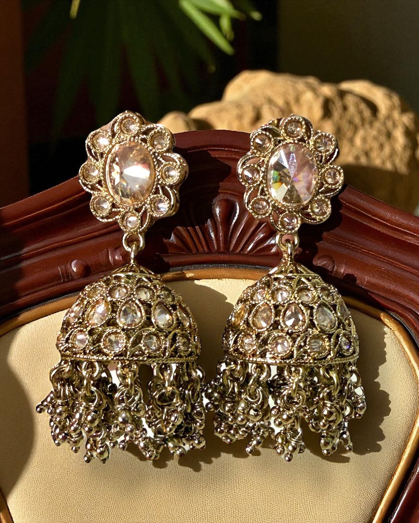 Amaira अमैरा Polki Jhumkay in Antique Gold