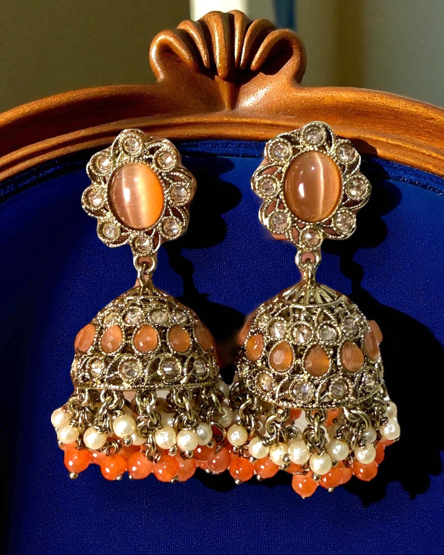 Amaira अमैरा Polki Jhumkay in Soft Orange